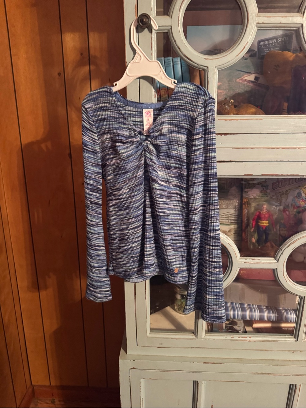 Blue Multi-Stripe Long Sleeve Twist-Front Top Justice Size Small 7 8 C6